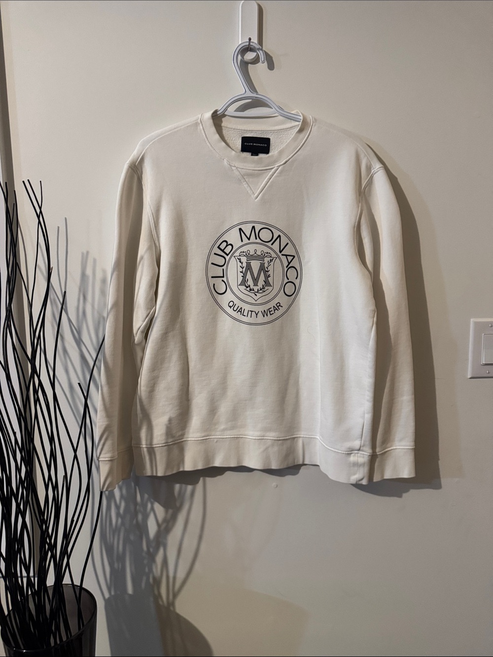Club Monaco Vintage Cream Crewneck Sweatshirt with Logo